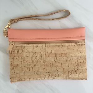 Coral Vegan Faux Leather and Genuine Cork Wristlet